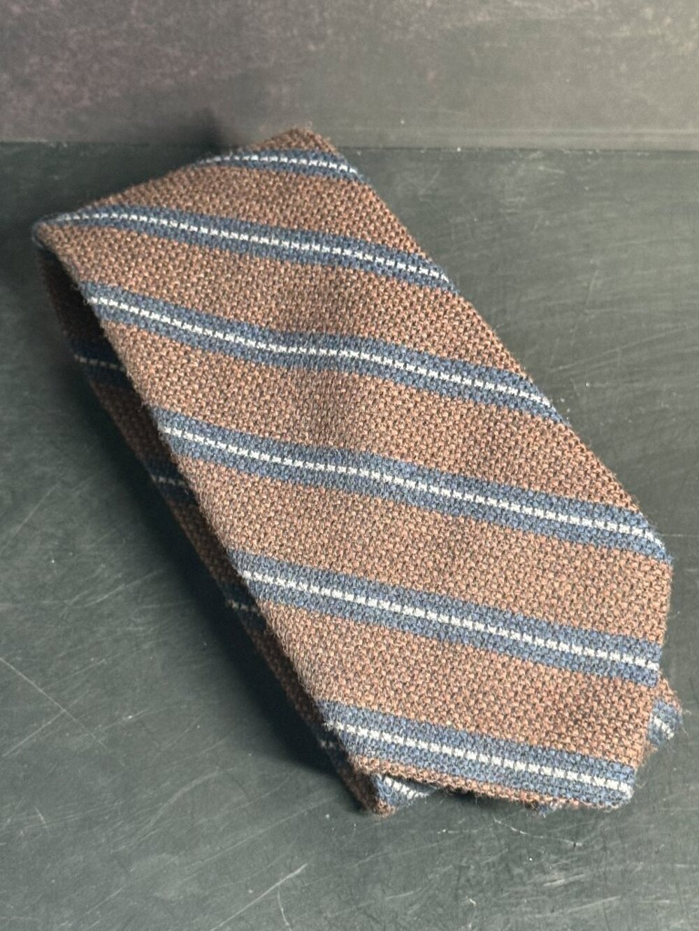 Cremieux Brown Blue Striped Wool Tie Made in Italy